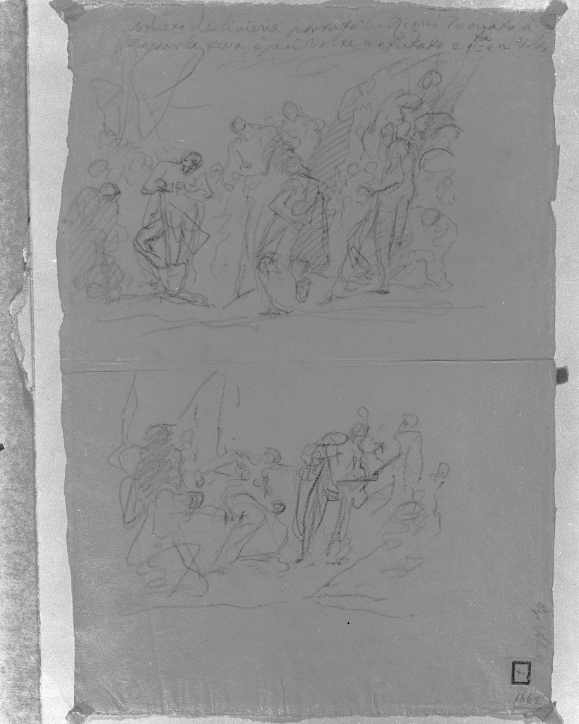 Personaggi e scene da cicli letterari (disegno, elemento d'insieme) di Pittoni Giovanni Battista (secc. XVII/ XVIII)