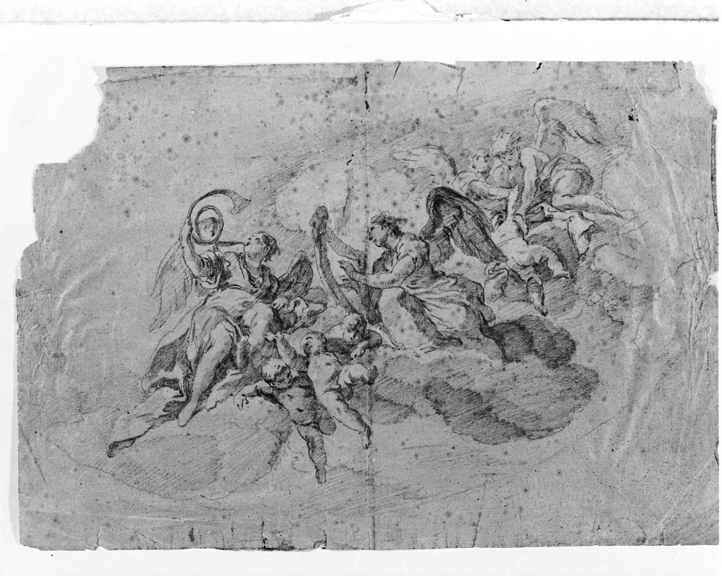 angeli musicanti in gloria (disegno, opera isolata) di Pittoni Giovanni Battista (scuola) (sec. XVIII)