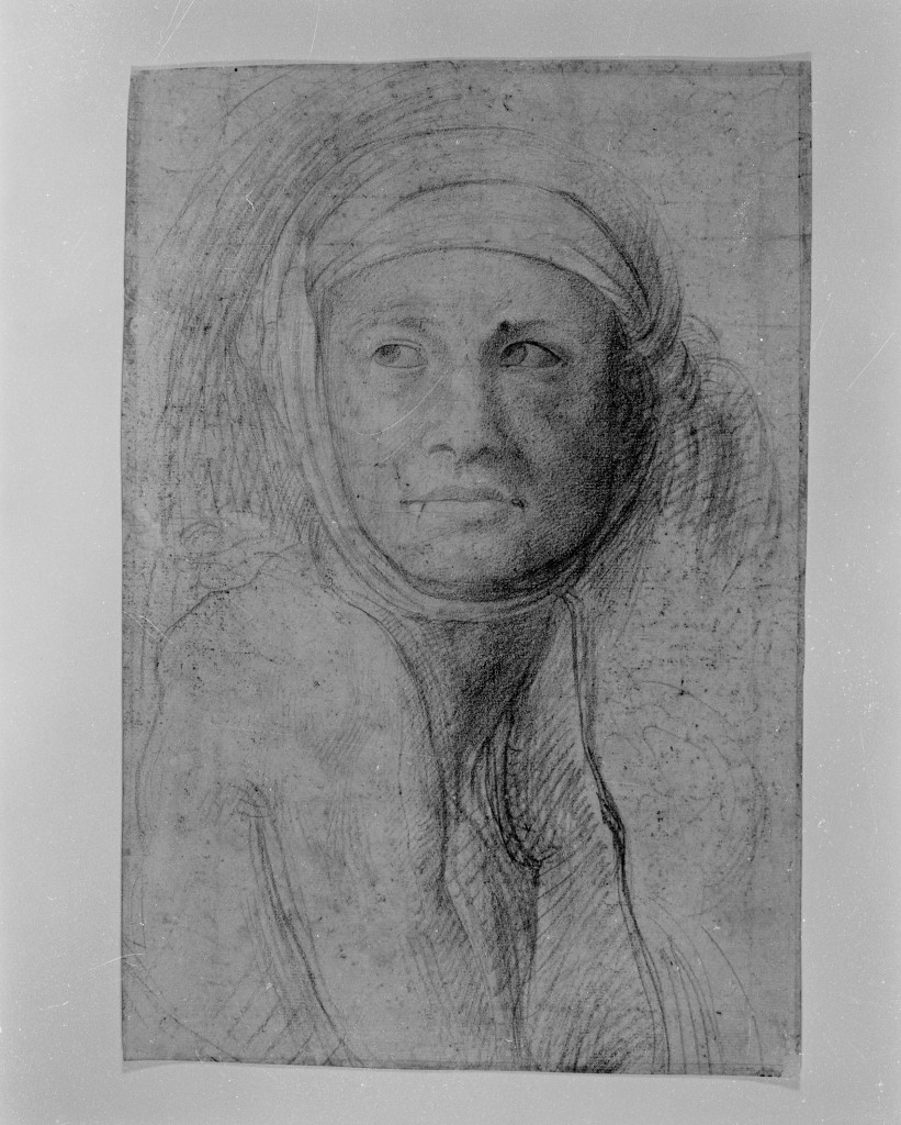 testa di donna (disegno, opera isolata) di Buonarroti Michelangelo (attribuito) (sec. XVI)