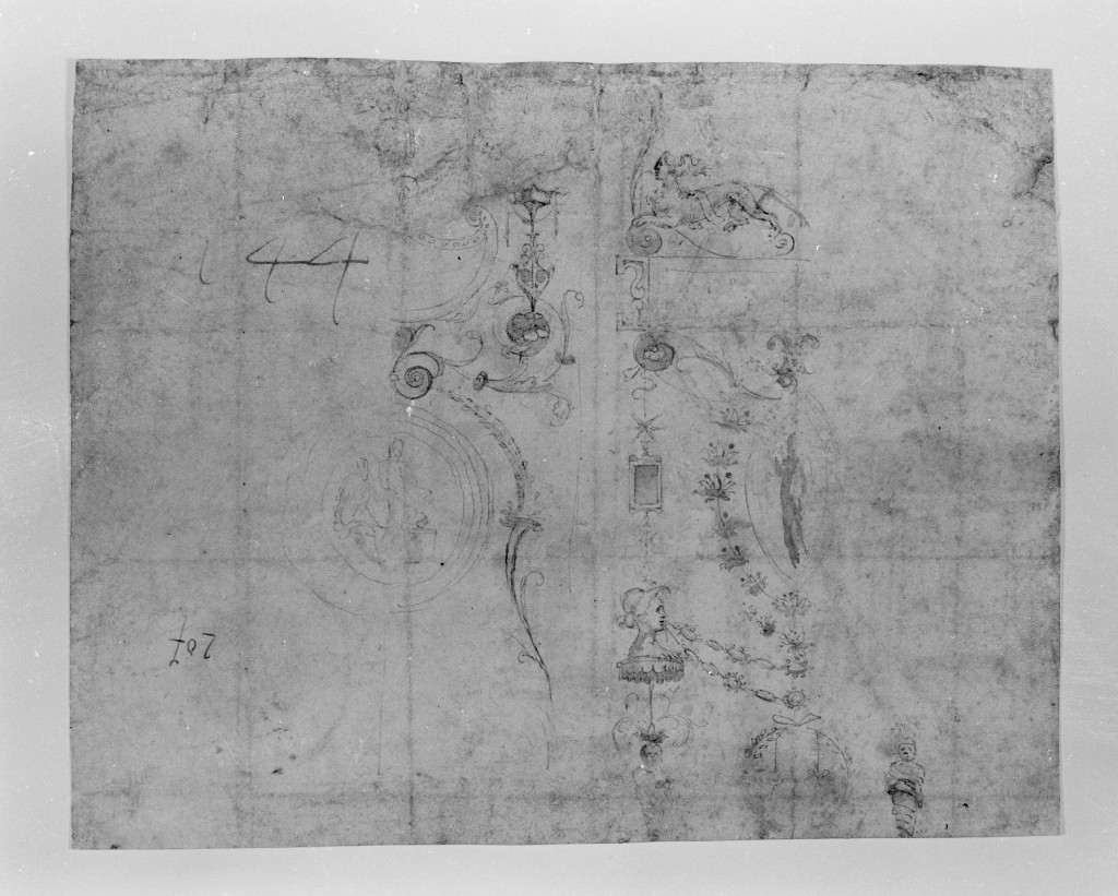 Particolari dalle grottesche delle Logge vaticane, grottesche (disegno, insieme) - ambito romano (sec. XVII)