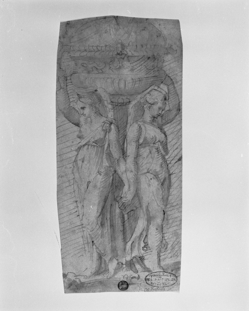 La Profumiera, cariatidi (disegno) - ambito romano (fine/inizio secc. XVI/ XVII)