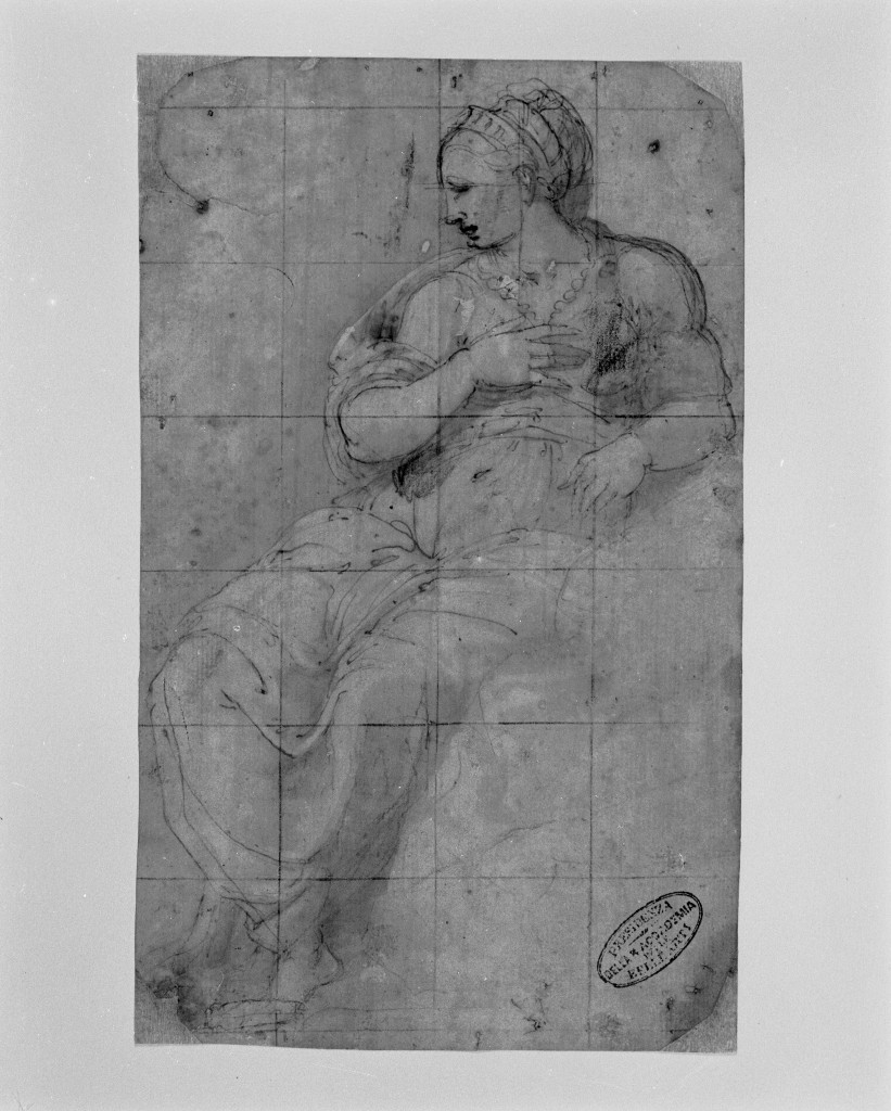 figura femminile seduta (disegno, opera isolata) di Bonaccorsi Pietro detto Perin del Vaga (attribuito) (sec. XVI)