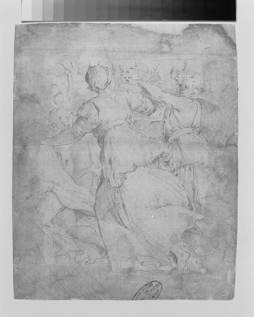 scena di fuga (disegno, insieme) di Sellari Girolamo detto Girolamo da Carpi (cerchia) (fine sec. XVI)