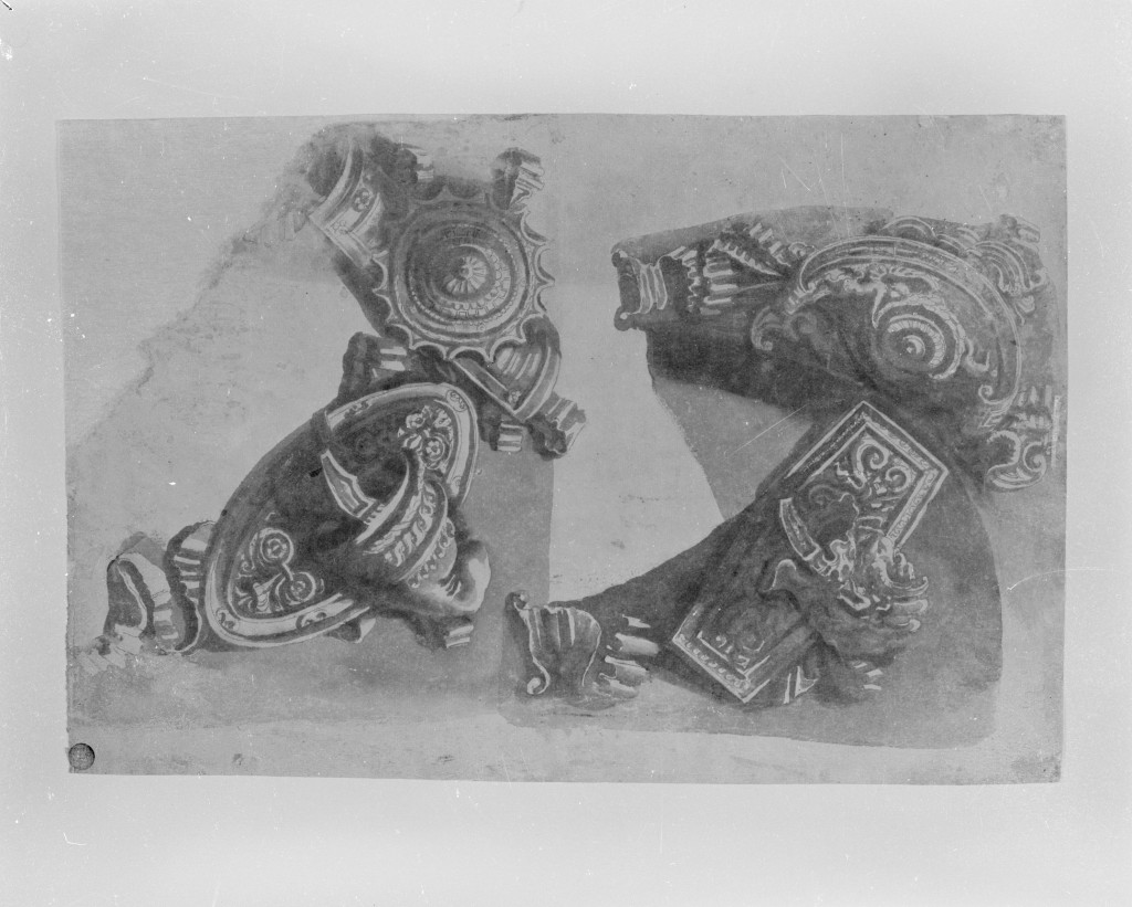 trofeo di armi (disegno, opera isolata) - ambito romano (fine sec. XVI)