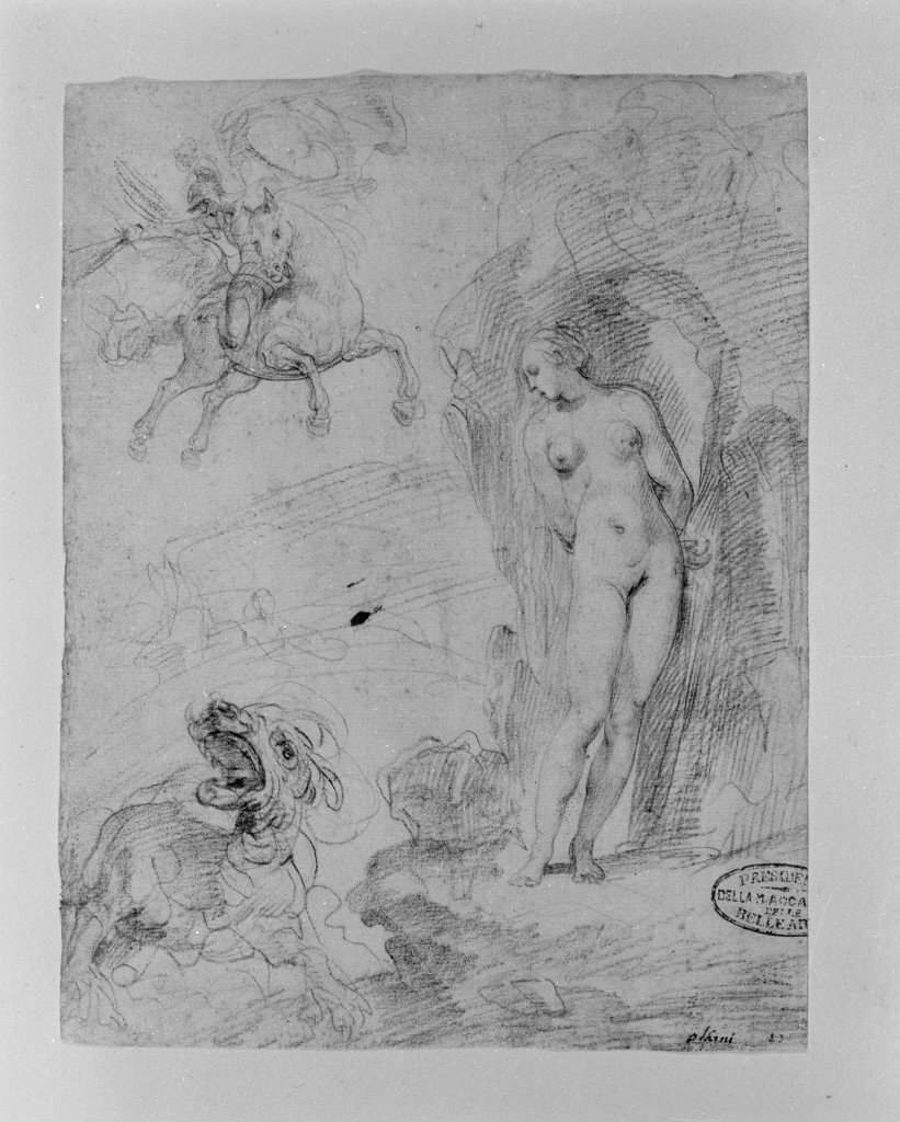 Perseo libera Andromeda (disegno, opera isolata) di Cesari Giuseppe detto Cavalier d'Arpino (attribuito) (sec. XVI)