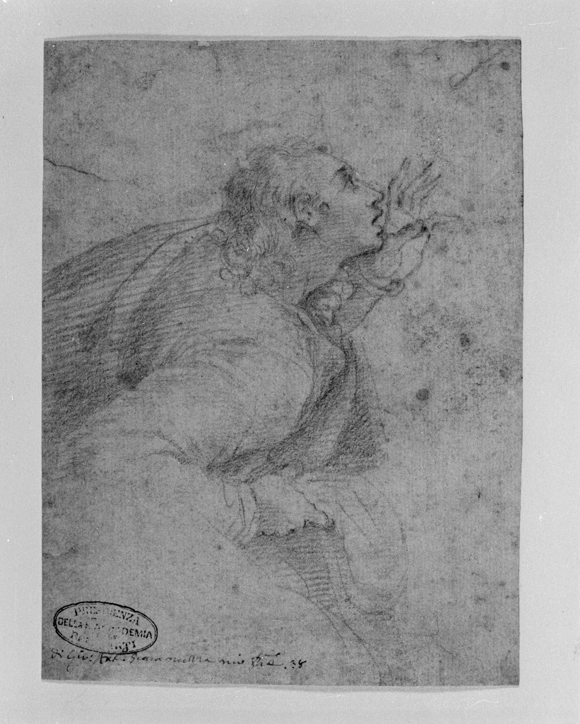 figura maschile inginocchiata (disegno, opera isolata) di Cesari Giuseppe detto Cavalier d'Arpino (attribuito) (sec. XVII)