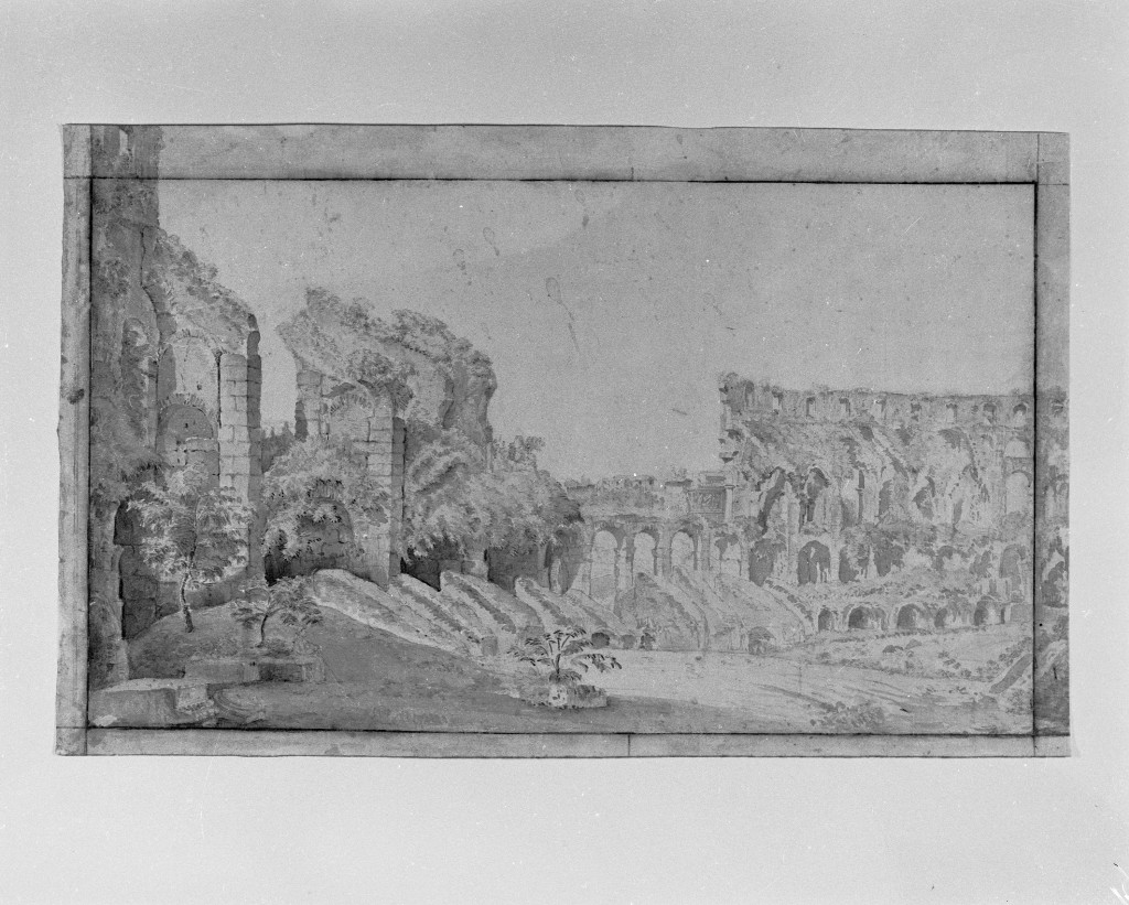 Interno del Colosseo, vedute di Roma (disegno, opera isolata) di Pannini Giovanni Paolo (attribuito) (sec. XVIII)