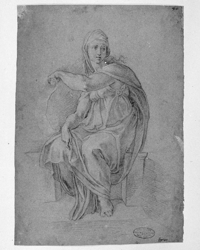 figura femminile seduta (disegno, opera isolata) di Figino Giovanni Ambrogio (attribuito) (seconda metà sec. XVI)