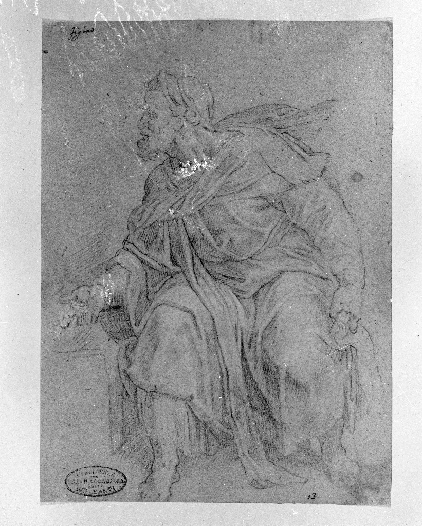 figura maschile seduta (disegno, opera isolata) di Figino Giovanni Ambrogio (attribuito) (seconda metà sec. XVI)
