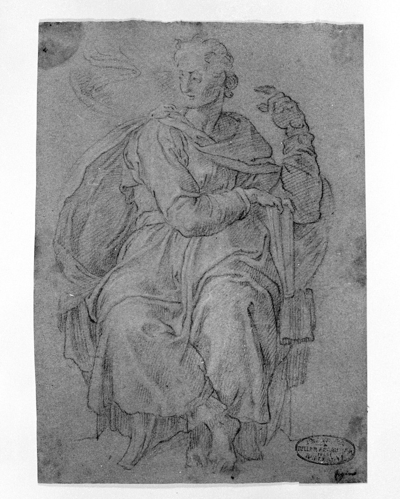 figura maschile seduta (disegno, opera isolata) di Figino Giovanni Ambrogio (attribuito) (seconda metà sec. XVI)