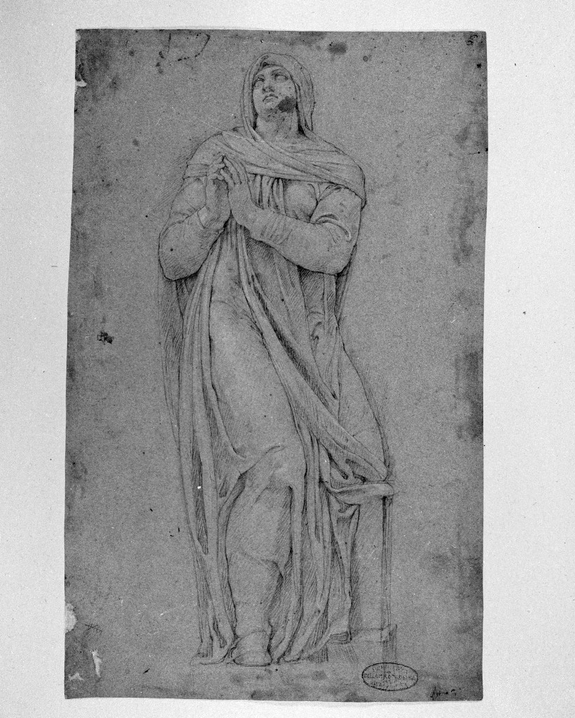 figura femminile panneggiata (disegno, opera isolata) di Figino Giovanni Ambrogio (attribuito) (seconda metà sec. XVI)