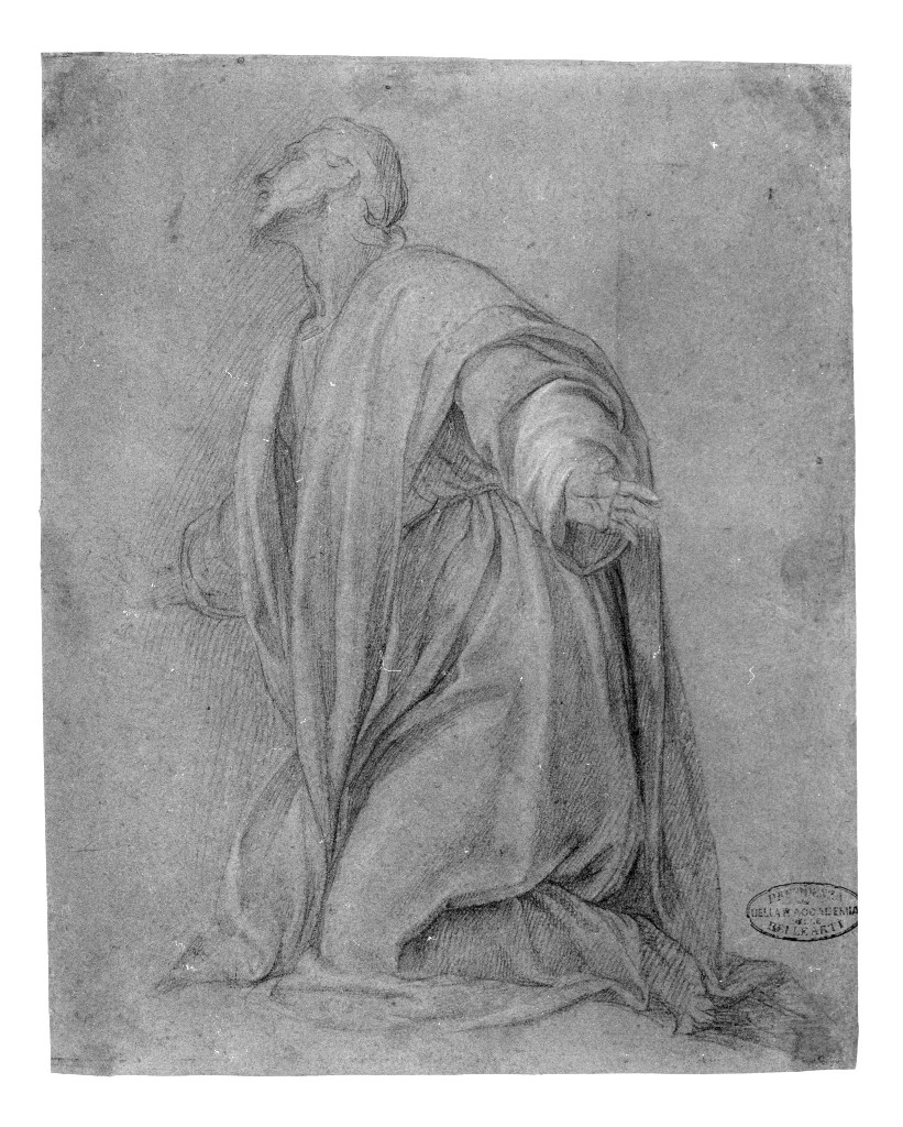 figura maschile inginocchiata (disegno, opera isolata) di Figino Giovanni Ambrogio (attribuito) (seconda metà sec. XVI)