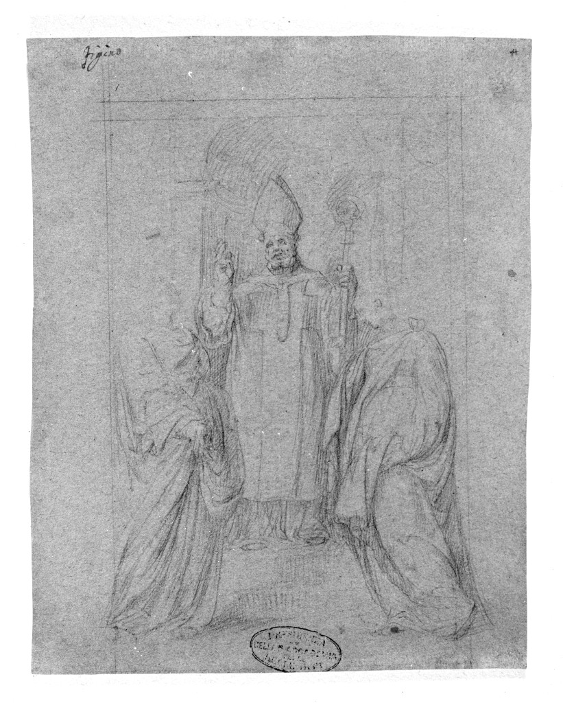 Studio di Sant'Ambrogio tra Santa Caterina e Santa Lucia, Santi (disegno, opera isolata) di Figino Giovanni Ambrogio (attribuito) (seconda metà sec. XVI)