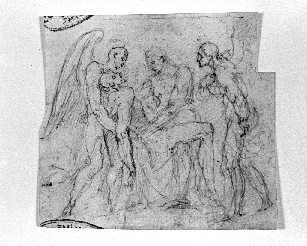 Cristo in pietà sorretto da angeli (disegno, opera isolata) di Figino Giovanni Ambrogio (attribuito) (seconda metà sec. XVI)