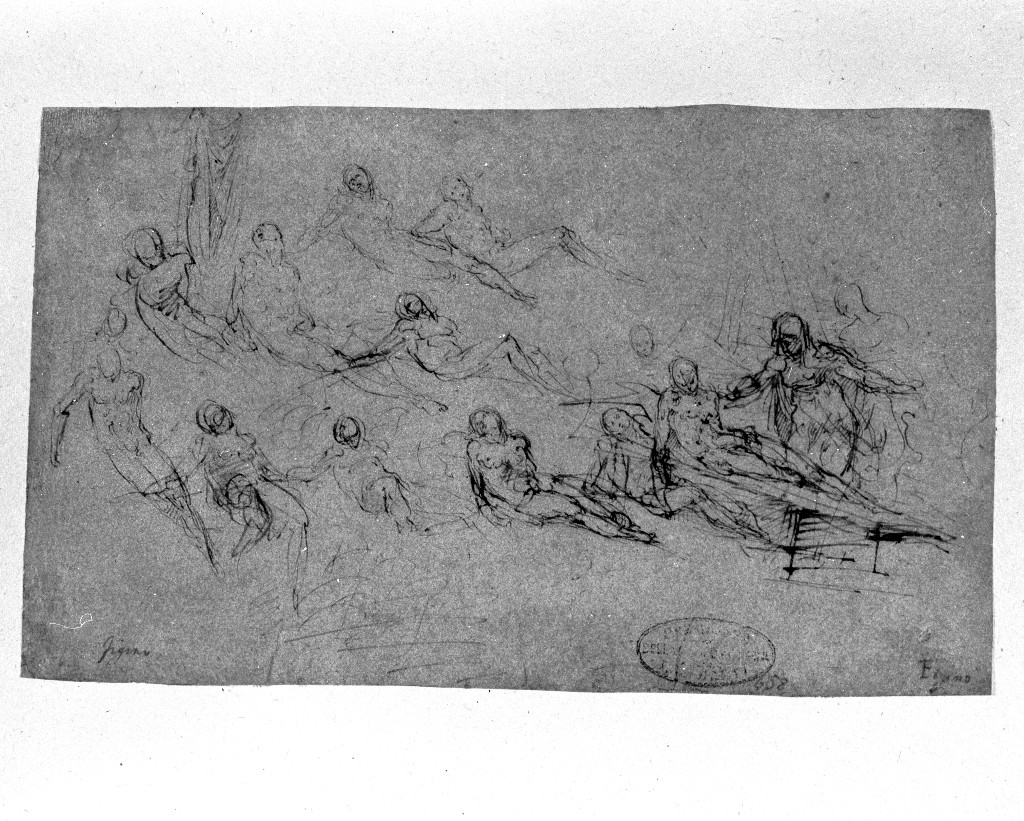 compianto sul Cristo morto (disegno, opera isolata) di Figino Giovanni Ambrogio (attribuito) (seconda metà sec. XVI)