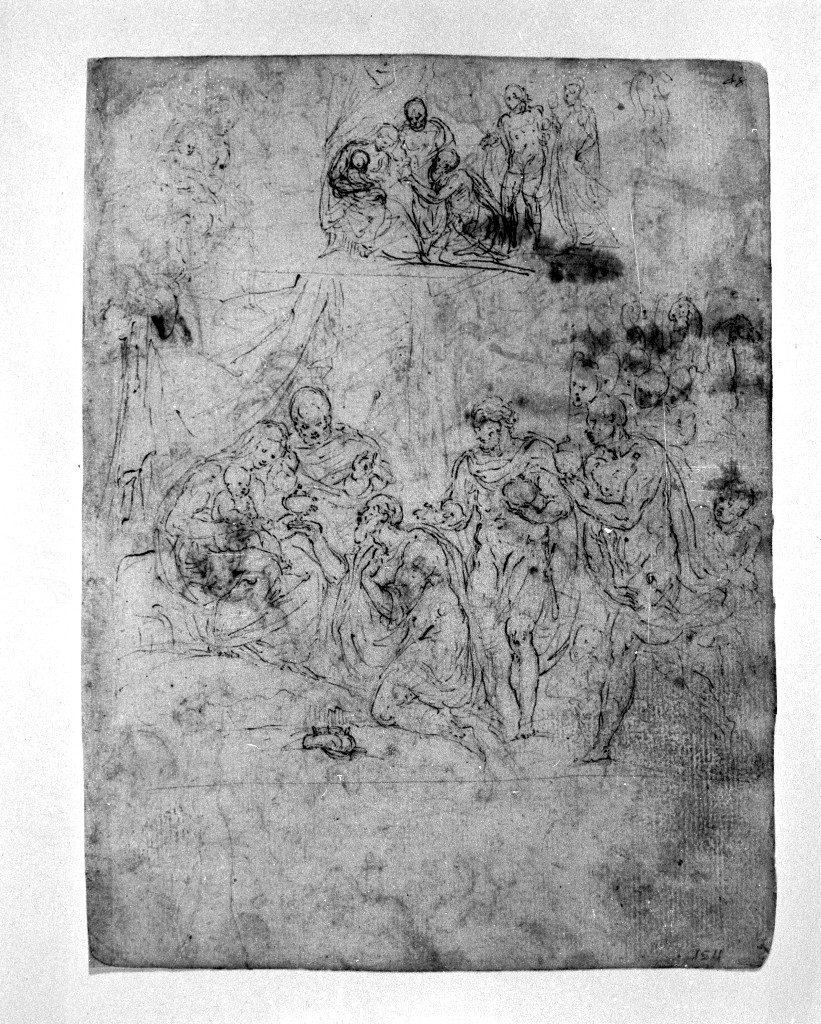 adorazione dei Re Magi (disegno, elemento d'insieme) di Figino Giovanni Ambrogio (attribuito) (seconda metà sec. XVI)