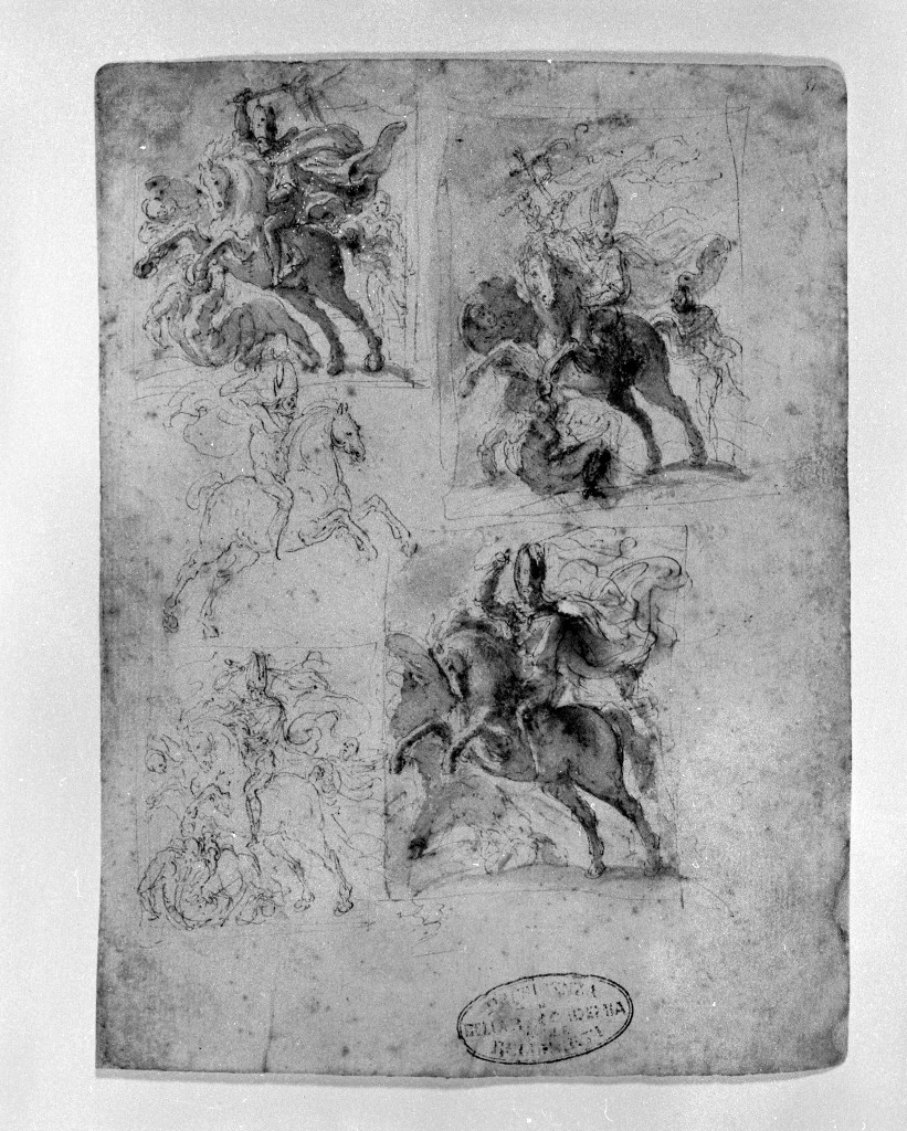 Sant'Ambrogio a cavallo (disegno, elemento d'insieme) di Figino Giovanni Ambrogio (attribuito) (seconda metà sec. XVI)