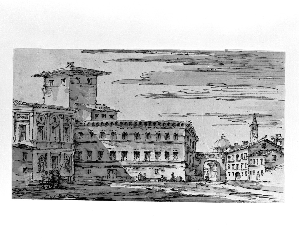 veduta di Roma (disegno, opera isolata) di Quarenghi Giacomo (attribuito) (sec. XVIII, sec. XVIII)