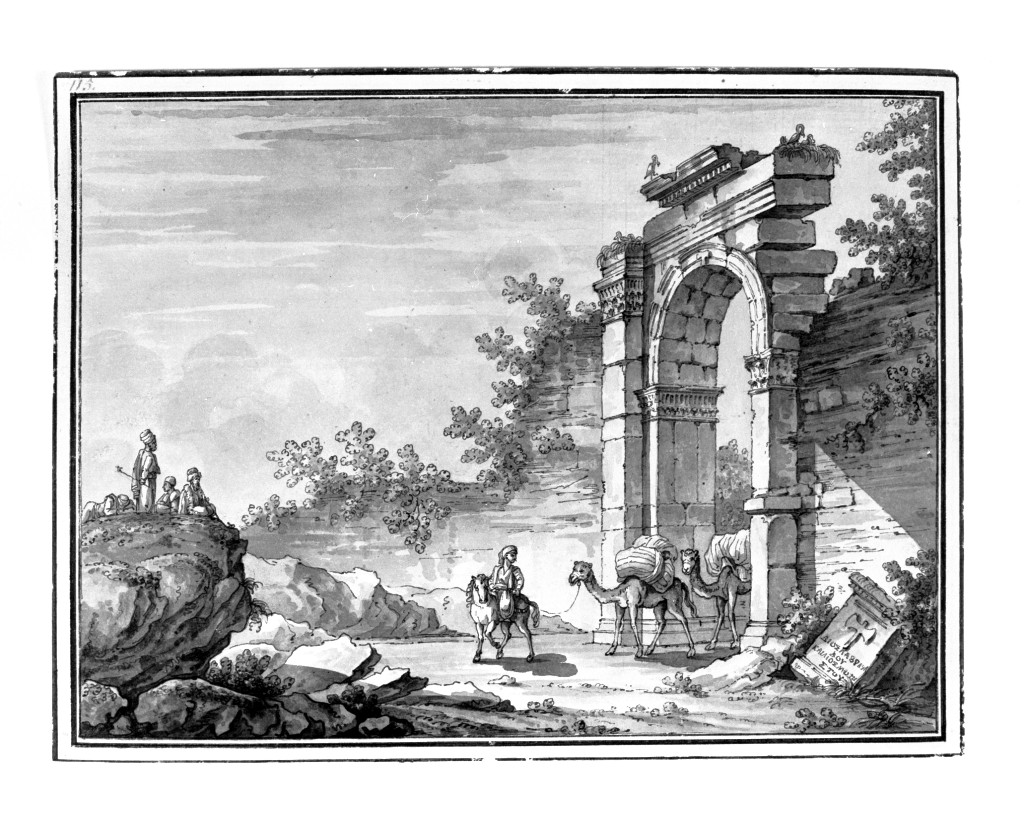 paesaggio con rovine (disegno, opera isolata) di Quarenghi Giacomo (attribuito) (fine/inizio secc. XVIII/ XIX)