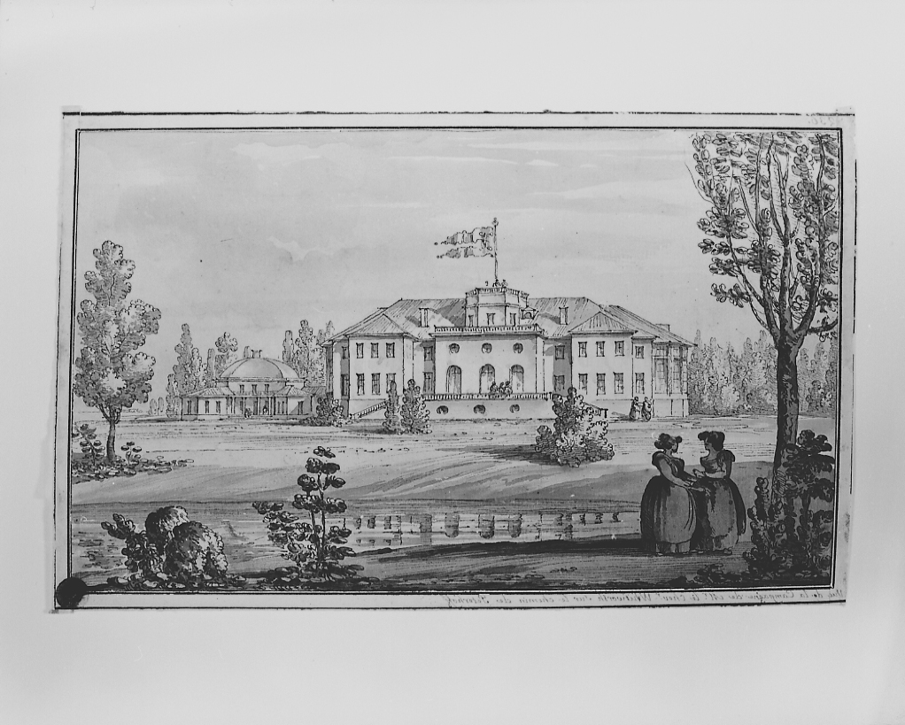 paesaggio con architetture (disegno, opera isolata) di Quarenghi Giacomo (attribuito) (sec. XVIII)