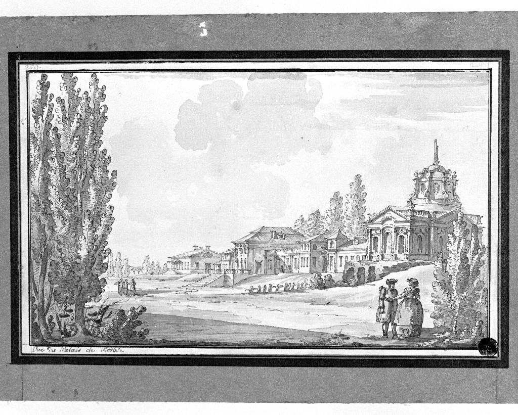 paesaggio con architetture (disegno, opera isolata) di Quarenghi Giacomo (attribuito) (sec. XVIII)