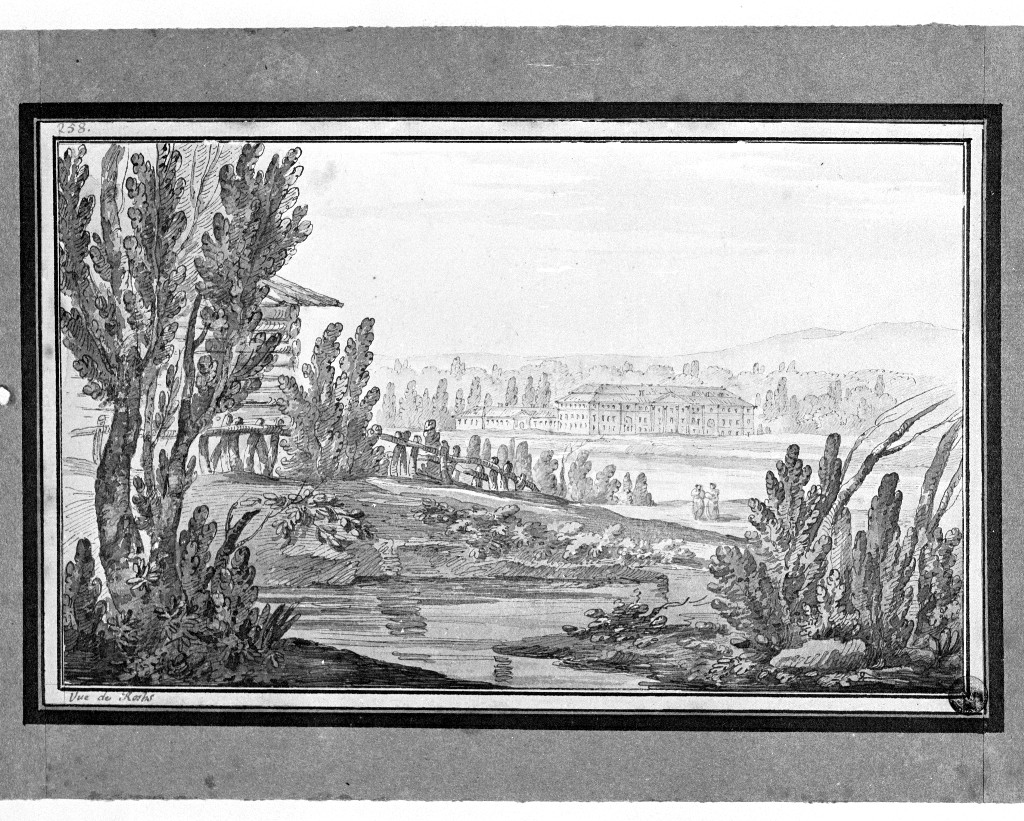 paesaggio con architetture (disegno, opera isolata) di Quarenghi Giacomo (attribuito) (sec. XVIII)
