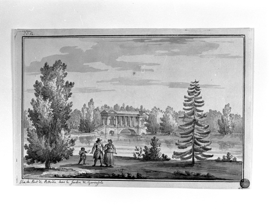 paesaggio con architetture (disegno, opera isolata) di Quarenghi Giacomo (attribuito) (sec. XVIII)