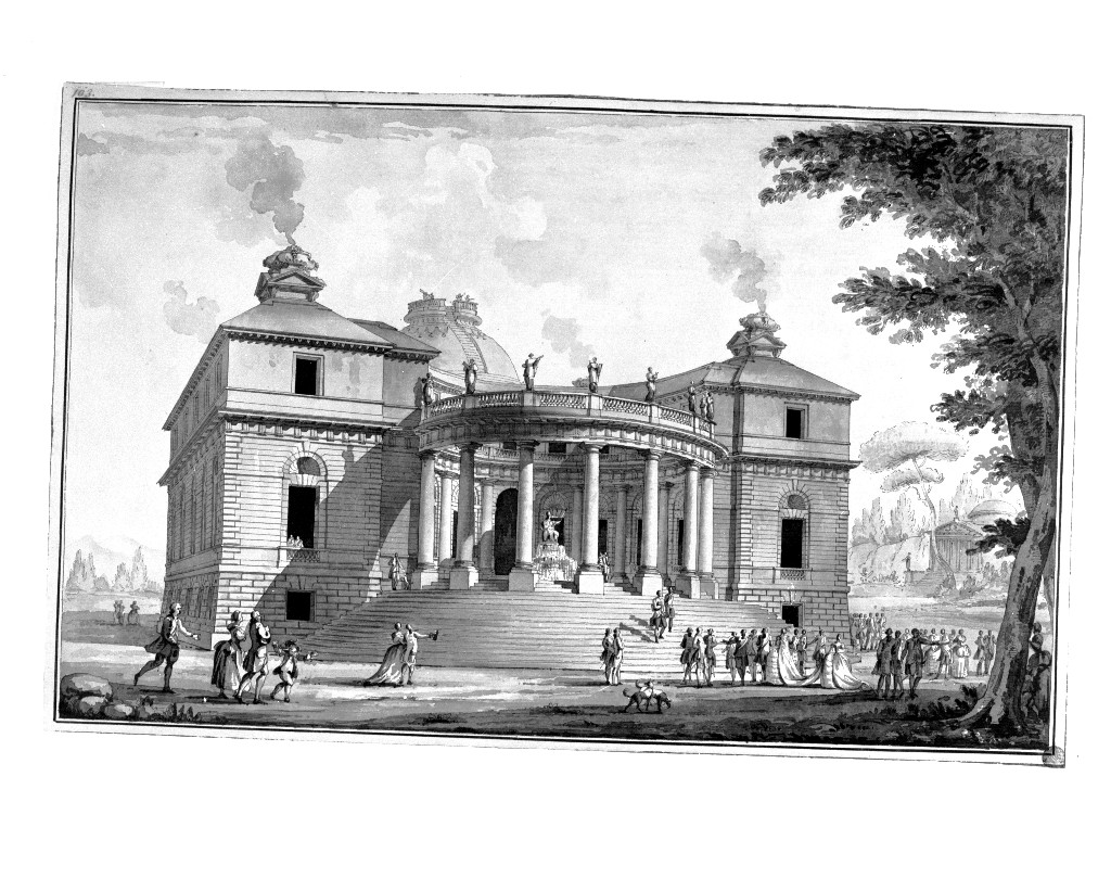 paesaggio con architetture (disegno, opera isolata) di Quarenghi Giacomo (attribuito) (sec. XVIII, sec. XVIII)