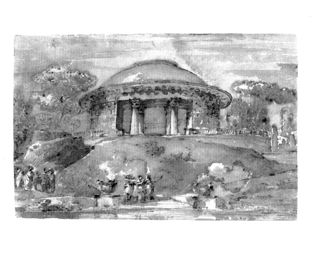 paesaggio con architetture (disegno, opera isolata) di Quarenghi Giacomo (attribuito) (fine/inizio secc. XVIII/ XIX)