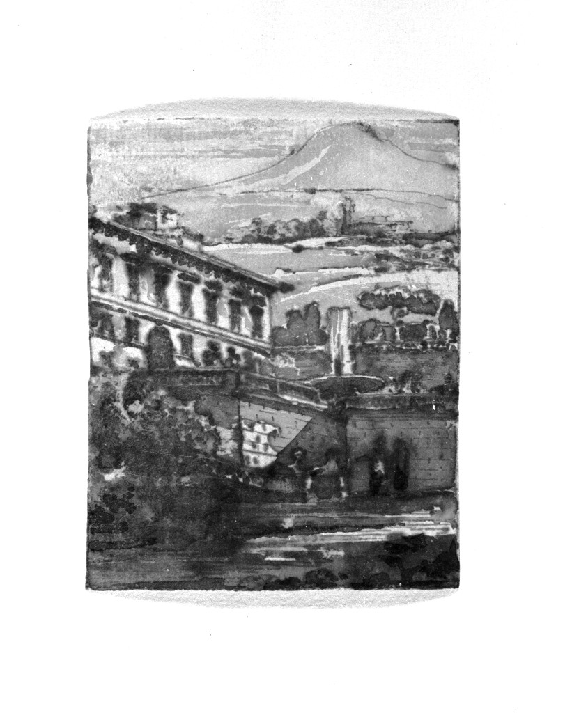 paesaggio con architetture (disegno, opera isolata) di Quarenghi Giacomo (attribuito) (sec. XVIII)
