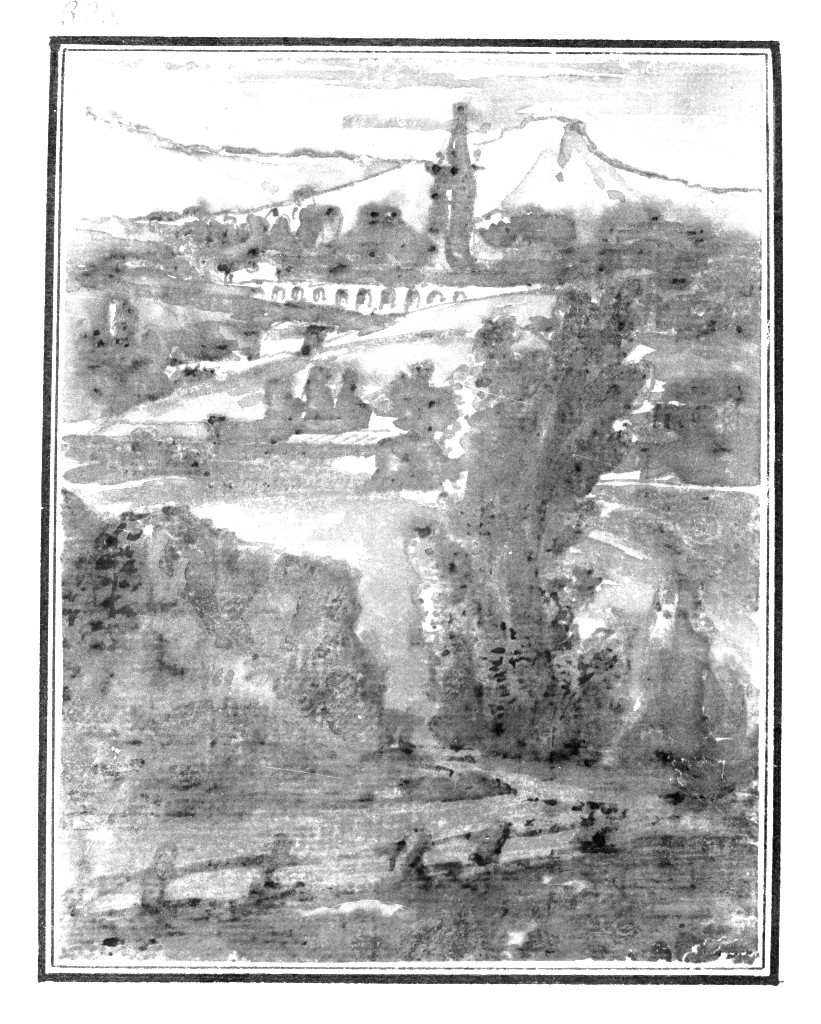 paesaggio con architetture (disegno, opera isolata) di Quarenghi Giacomo (attribuito) (fine sec. XVIII)
