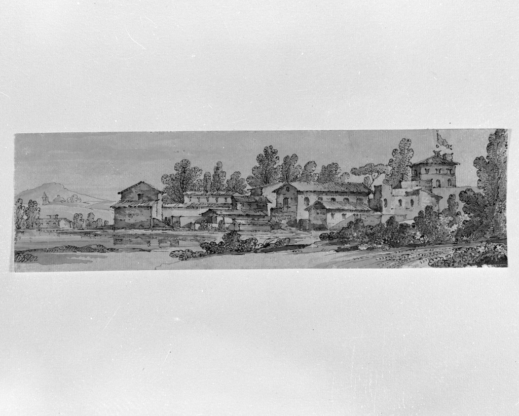 paesaggio con architetture (disegno, opera isolata) di Quarenghi Giacomo (attribuito) (inizio sec. XIX)