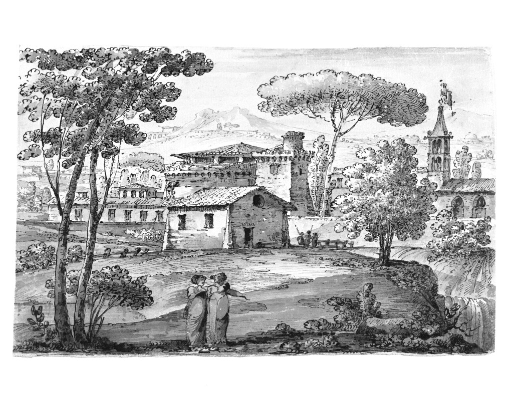paesaggio con architetture (disegno, opera isolata) di Quarenghi Giacomo (inizio sec. XIX)