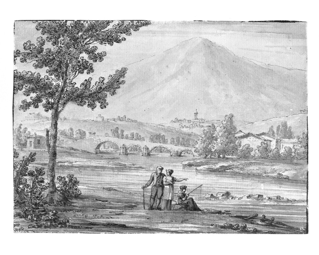 paesaggio fluviale (disegno, opera isolata) di Quarenghi Giacomo (sec. XIX)