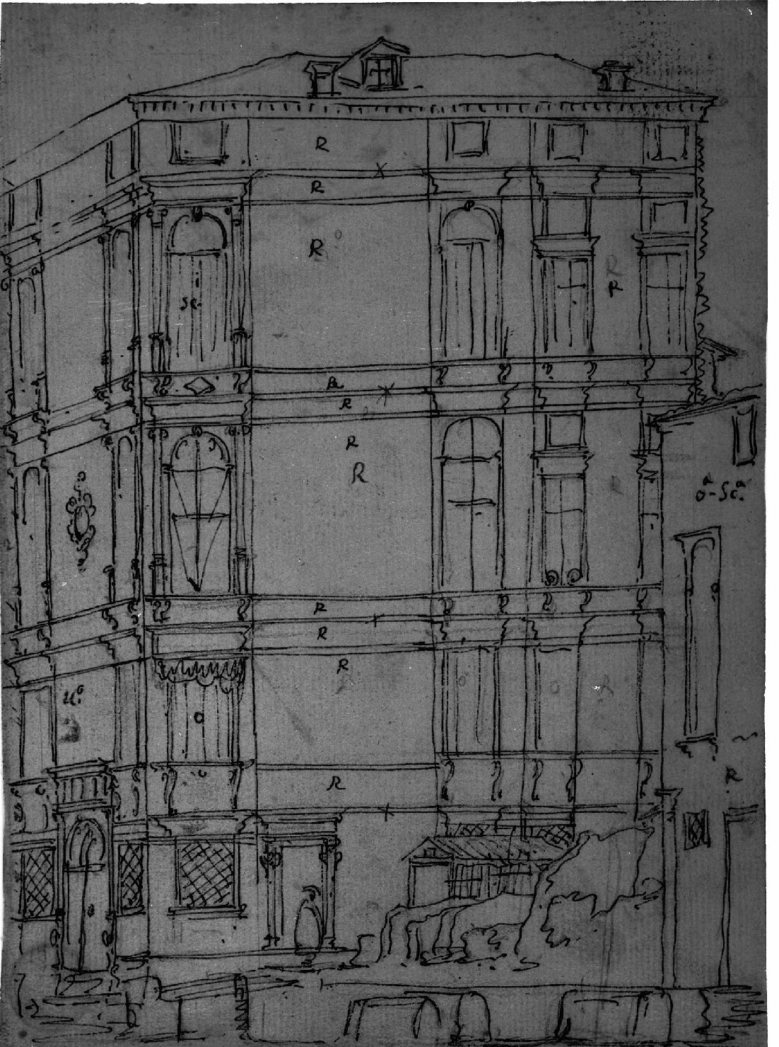 architettura (disegno, elemento d'insieme) di Canal Antonio detto Canaletto (secc. XVII/ XVIII)