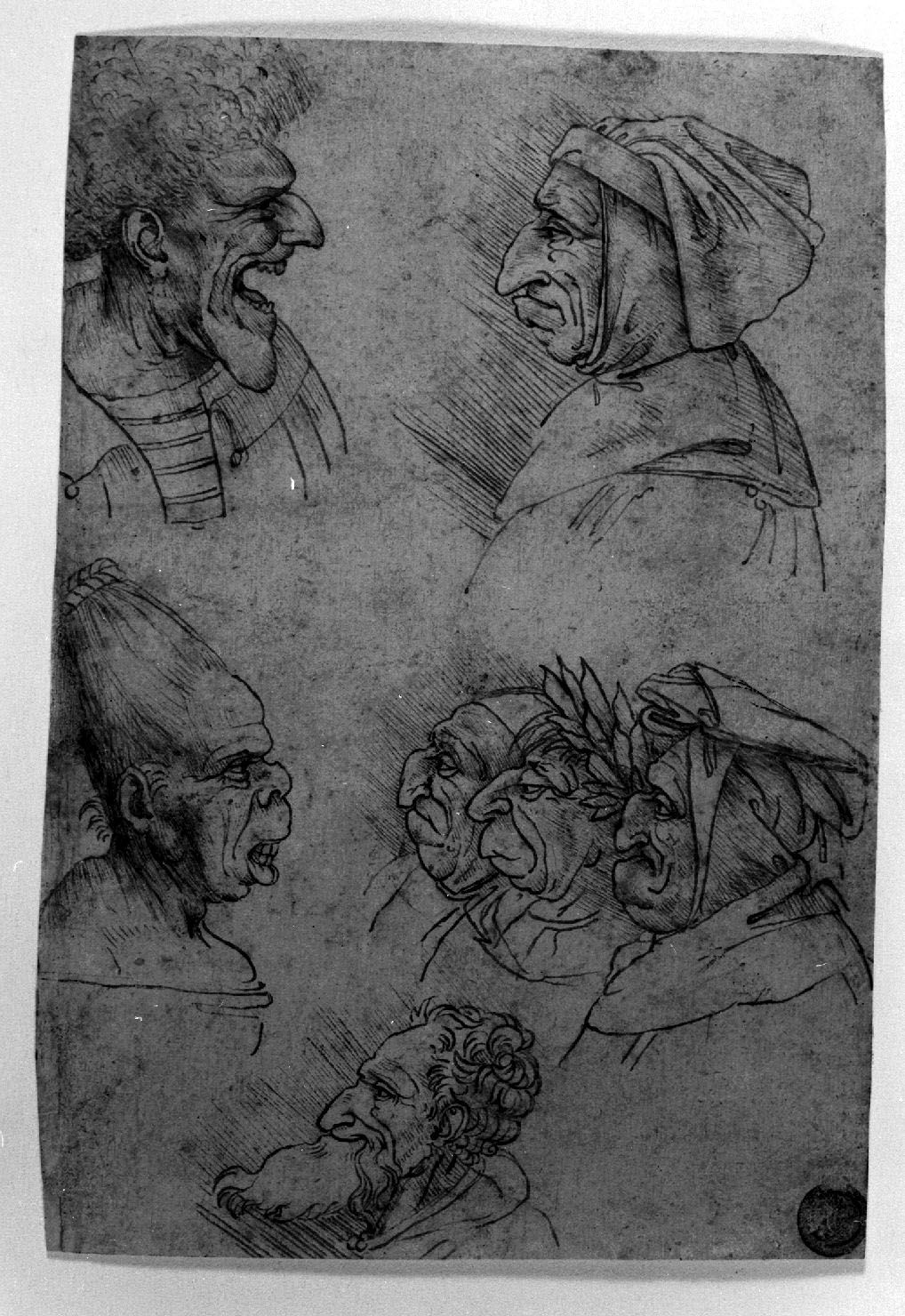 studi di fisiognomica (disegno, opera isolata) di Leonardo da Vinci (maniera) (secc. XV/ XVI)