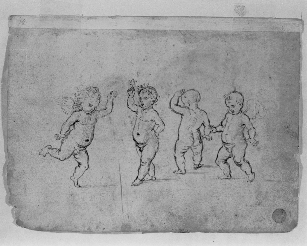 putti (disegno, elemento d'insieme) di Sanzio Raffaello detto Raffaello (cerchia) (sec. XVI)