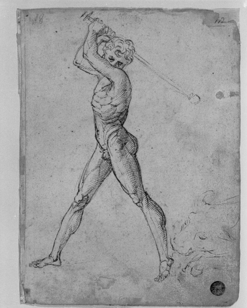 giovane nudo (disegno, elemento d'insieme) di Sanzio Raffaello detto Raffaello (cerchia) (inizio sec. XVI)