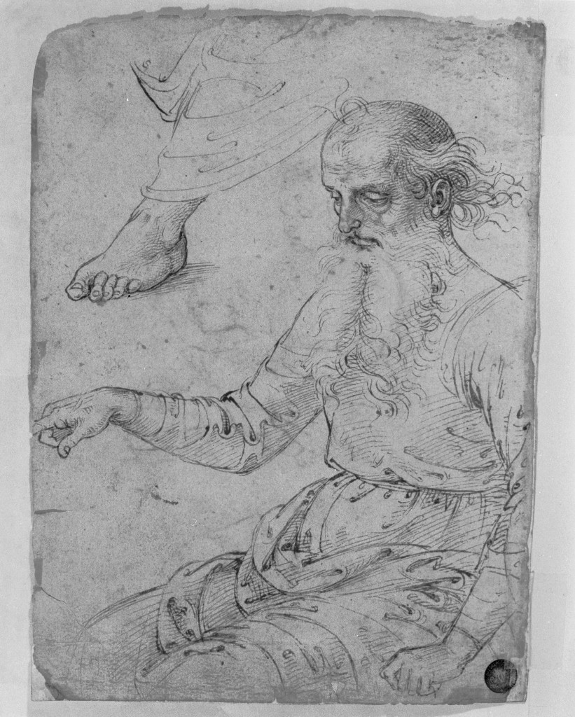 figura maschile seduta (disegno, elemento d'insieme) di Sanzio Raffaello detto Raffaello (cerchia) (inizio sec. XVI)