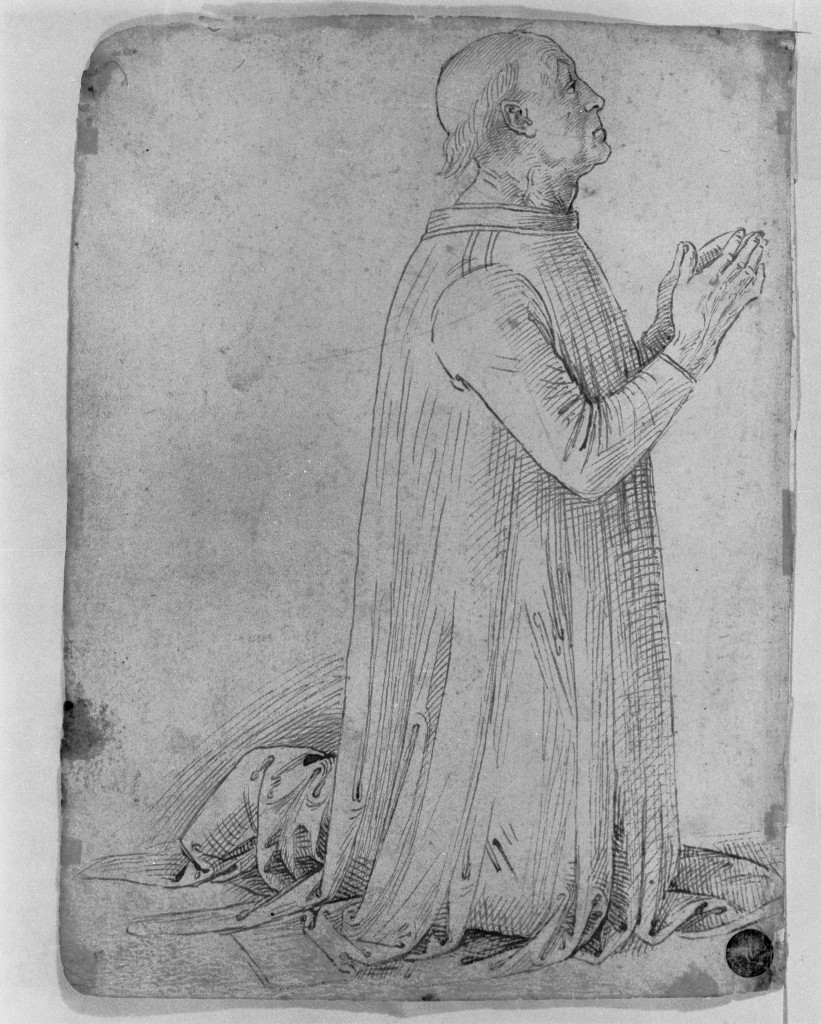figura maschile inginocchiata (disegno, elemento d'insieme) di Sanzio Raffaello detto Raffaello (cerchia) (inizio sec. XVI)