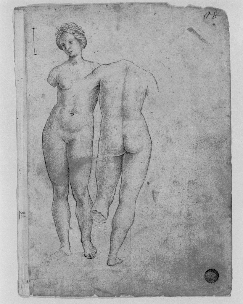 figure femminili (disegno, elemento d'insieme) di Sanzio Raffaello detto Raffaello (cerchia) (inizio sec. XVI)