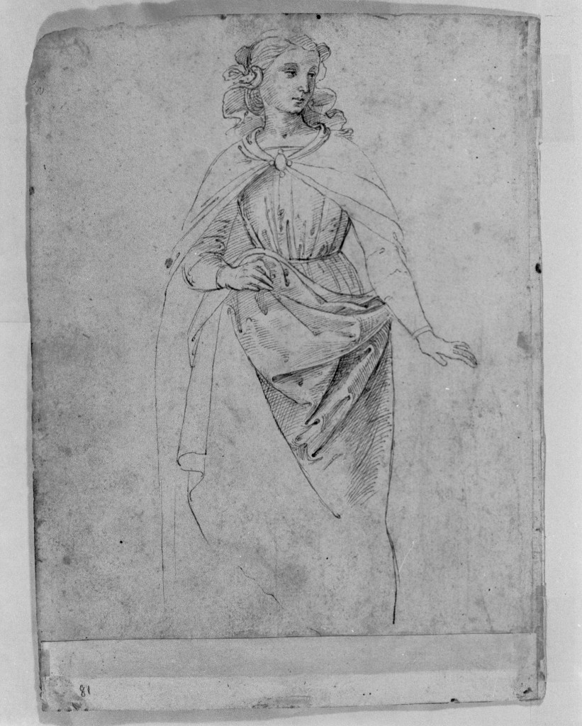 figura femminile (disegno, elemento d'insieme) di Sanzio Raffaello detto Raffaello (cerchia) (inizio sec. XVI)