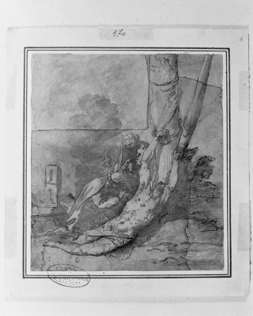 San Sebastiano curato da Sant' Irene (disegno, opera isolata) - ambito napoletano (secc. XVI/ XVII)