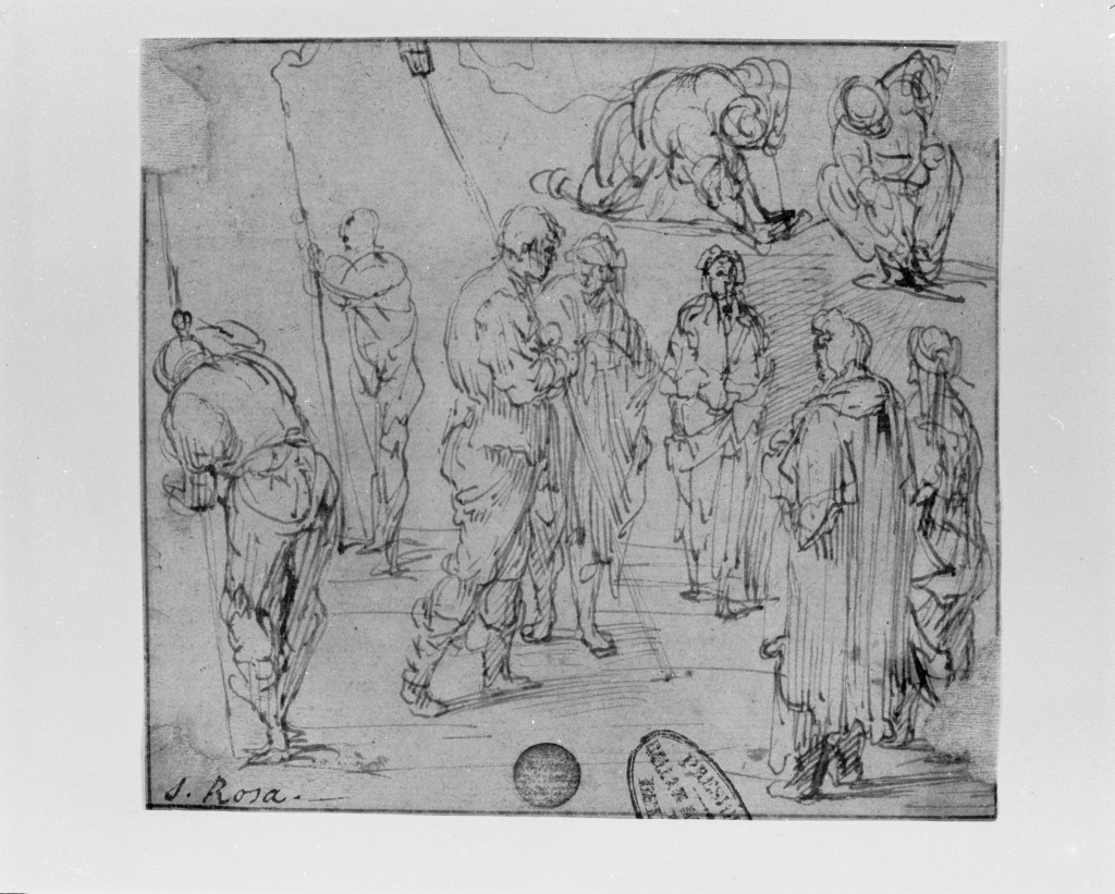 figure maschili armate (disegno, opera isolata) - ambito napoletano (sec. XVII)