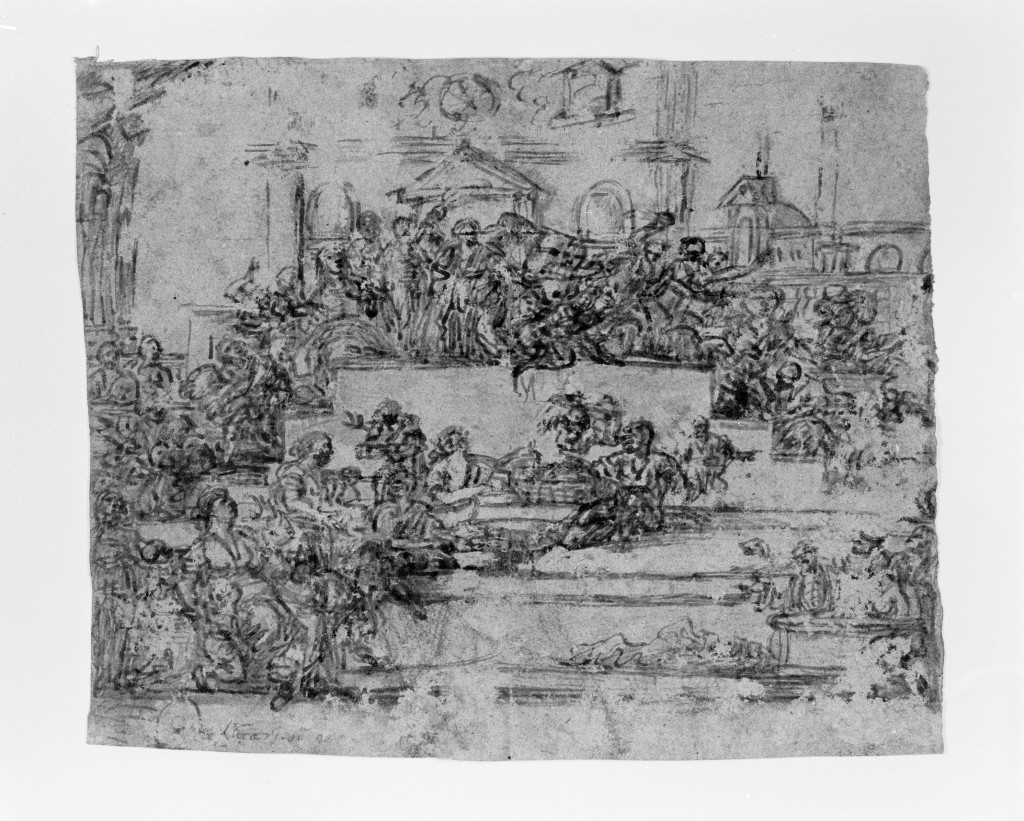 La cacciata dei mercanti dal tempio (disegno, elemento d'insieme) - ambito napoletano (inizio sec. XVIII)