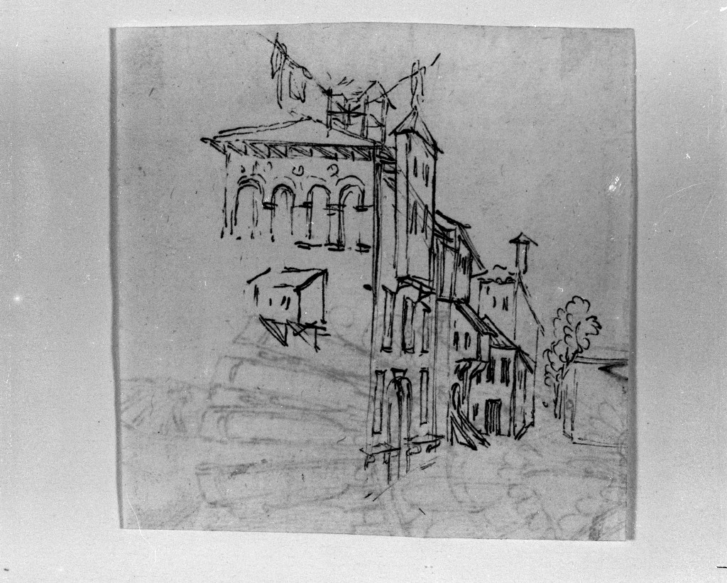 veduta di città (disegno, elemento d'insieme) - ambito fiorentino (sec. XVII)