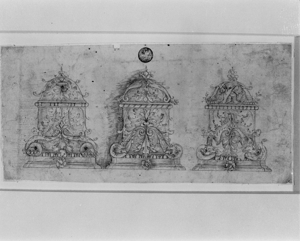 Tre capitelli, architettura (disegno, opera isolata) - ambito lombardo (inizio sec. XVI)