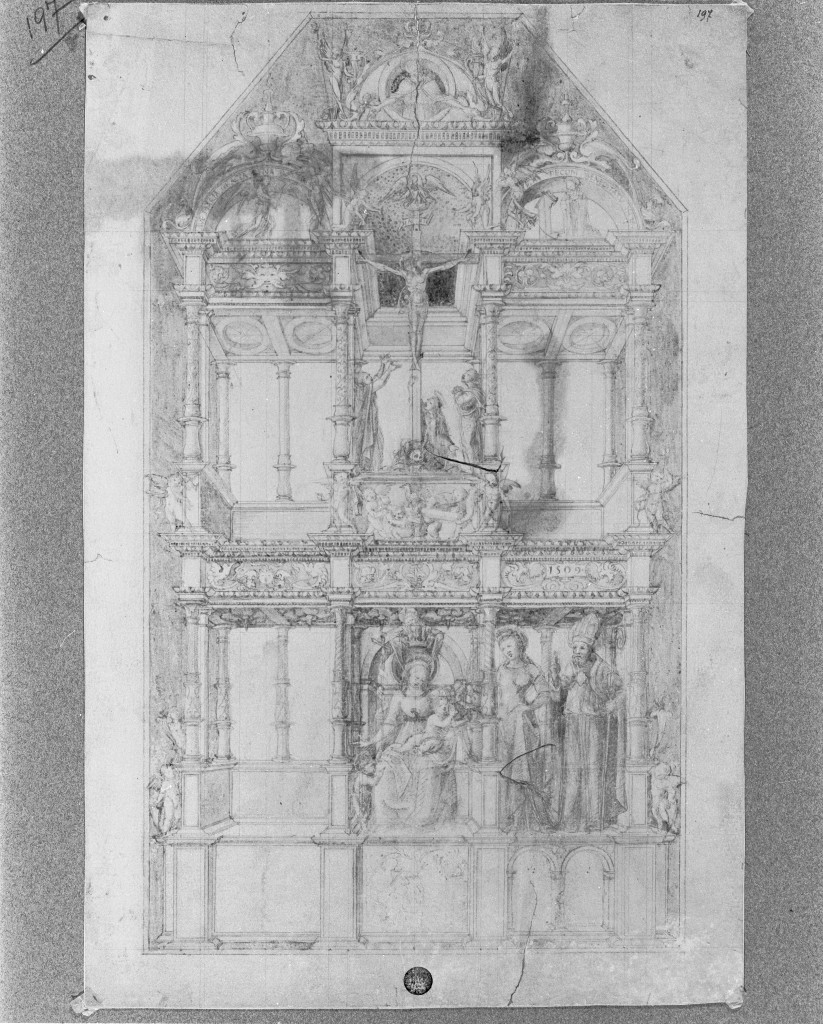 Progetto per ancona, architettura (disegno, opera isolata) di Zenale Bernardino (maniera) (inizio sec. XVI)