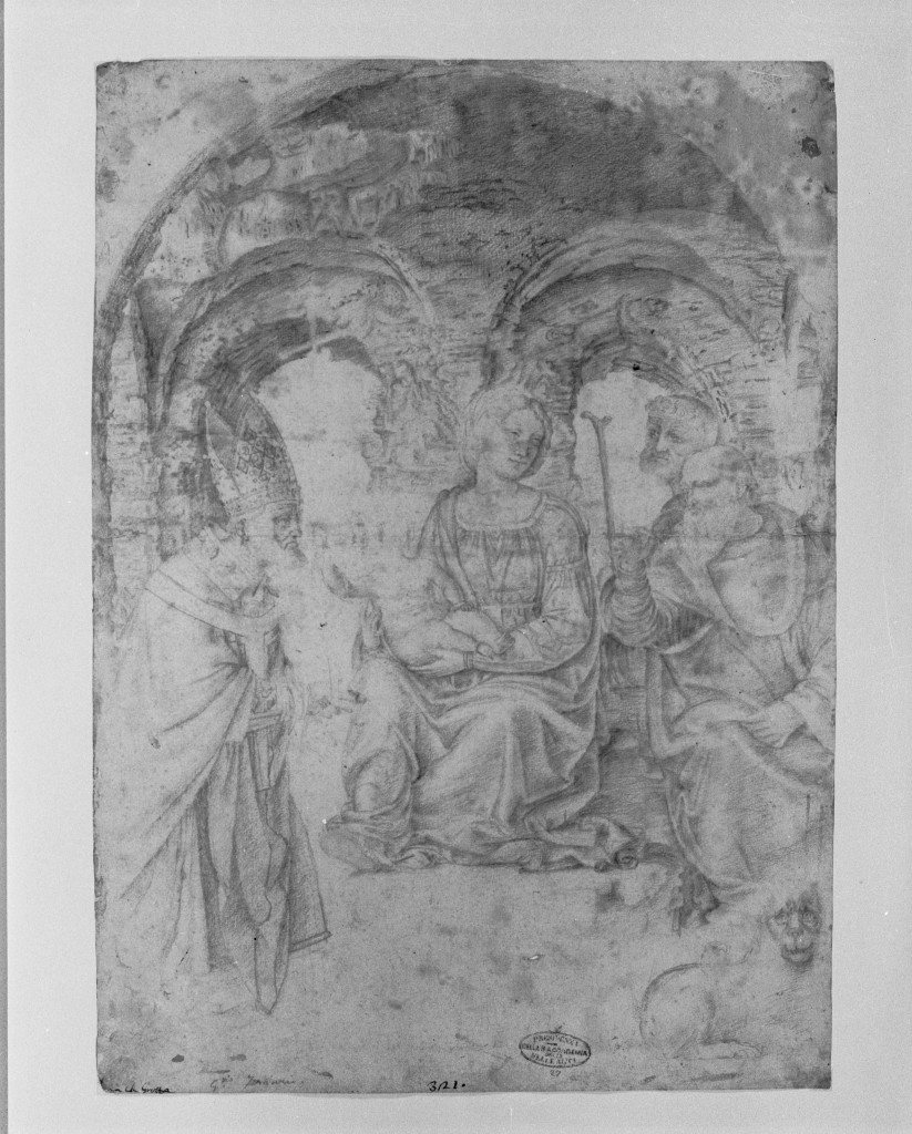 Sacra Famiglia con San Gerolamo e Sant'Ambrogio, Sacra Famiglia (disegno, opera isolata) di Zenale Bernardino (maniera) (secc. XV/ XVI)