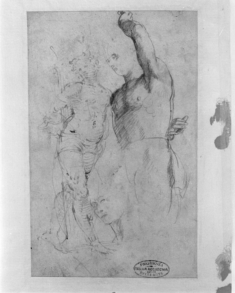 Tre studi per S. Sebastiano, San Sebastiano (disegno, elemento d'insieme) di Boccaccino Boccaccio (secc. XV/ XVI)